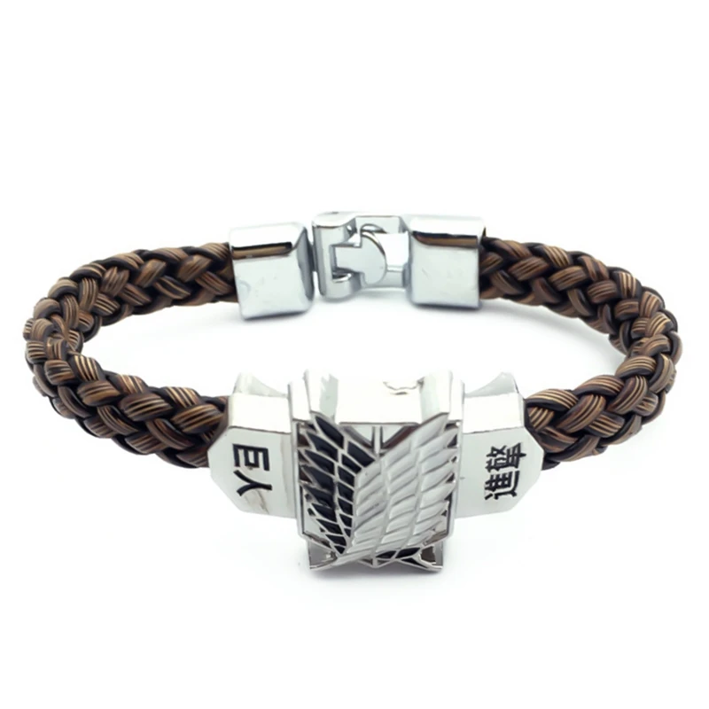 

New Fashion Anime Attack On Titan Charm Bracelet Shingeki No Kyojin Cosplay Unisex Leather Bracelets Wristband Bangles Wristlet