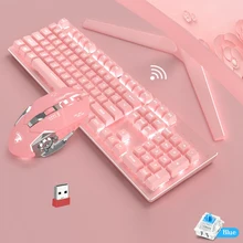 2.4GHz Wieless Mechanical Keyboard 104 Keycaps Full Key No Punch Mechanical Gaming Keyboard Green Switch Pink Wireless Keyboard