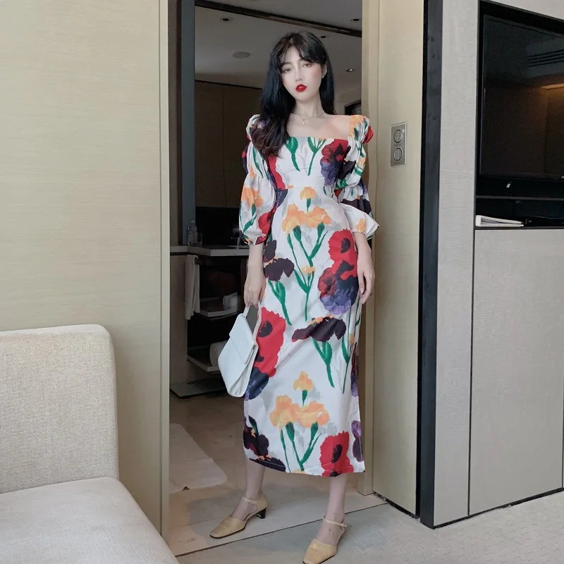 Женское винтажное платье-карандаш элегантные узкие Макси-платья с квадратным