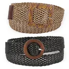 Женский плетеный пояс, декоративный широкий пояс Harajuke, эластичный плетеный ремень с круглой квадратной пряжкой