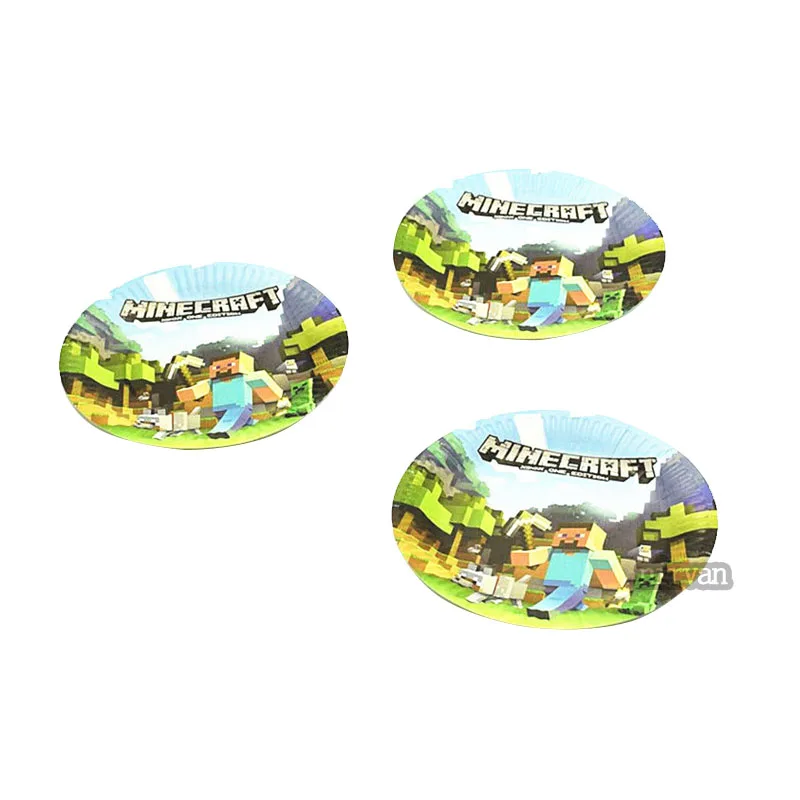 10cups+10plates cartoon mining pixel game pattern kids boys girls birthday party disposable tablewares set supplies baby shower | Дом и сад