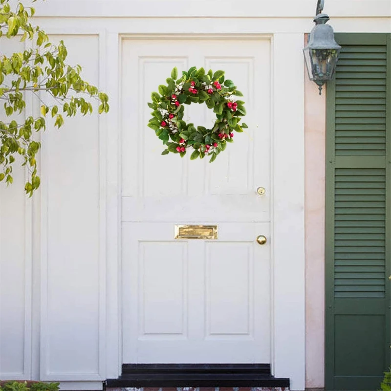

18'' Rose Flower Wreath Artificial Leaf Floral Spring Garland for Front Door Decoration 28GF