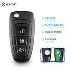 Ключ-брелок KEYYOU складной, 3 кнопки, 433 МГц, 4D63, чип для FORD Focus, Fiesta, Mondeo