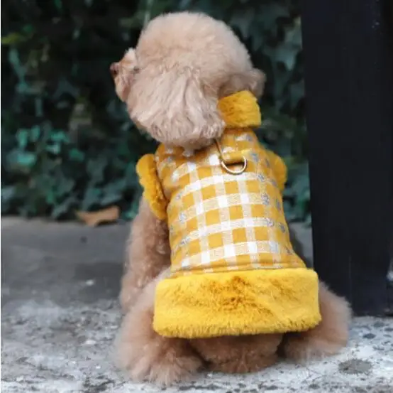 Three color warm winter Dog parka clothing Puppy Clothes Vestidos vest cat Pets dogs coats Jacket Jackets Chihuahua plaid parka - Цвет: Цвет: желтый