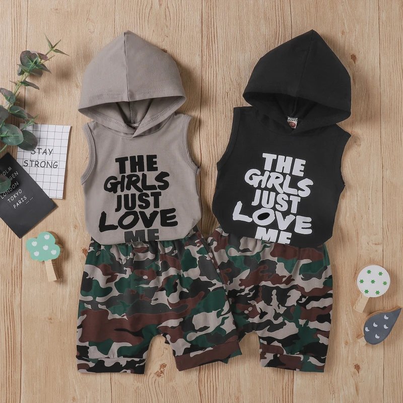 

Children's Sets Summer Kids Fashion Clothing Baby Boy 2 Piece Camouflage Sleeveless Hoodie Shorts Set Boy Outfit Boy Clothes