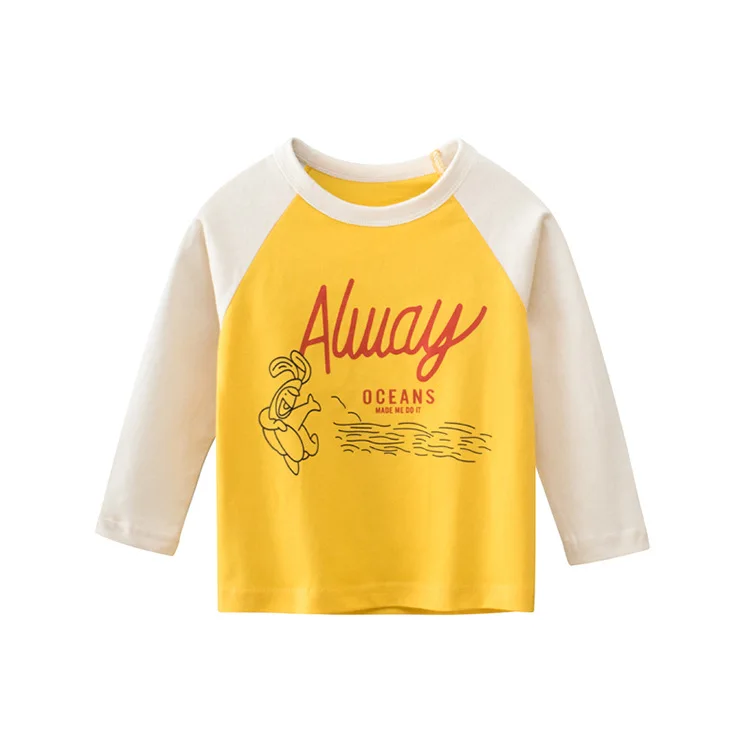 

2-8 Y Baby Girls Long Sleeve T Shirt Spring Autumn Kids Casual Cotton Shirts Color Mathcing Letter Print Fashion Tops for Girl