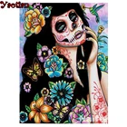 5D алмазная живопись сделай сам, вышивка крестиком, Хэллоуин, Череп, девушка, цветок, алмазная вышивка, полная выкладка, квадратная Алмазная мозаика, картина