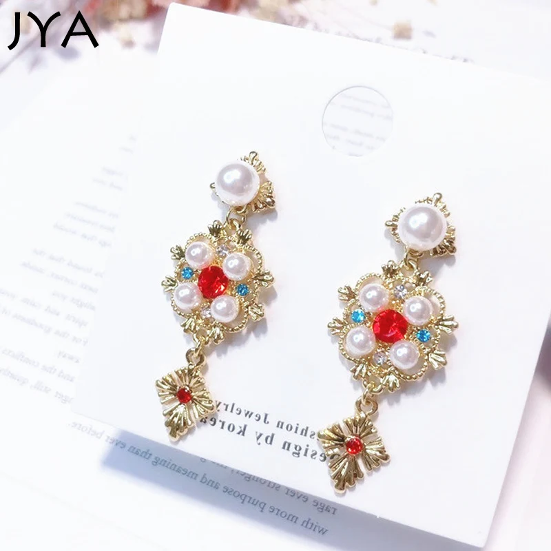 Cpop Винтажные серьги с жемчугом красные и синие красивым камнем для женщин