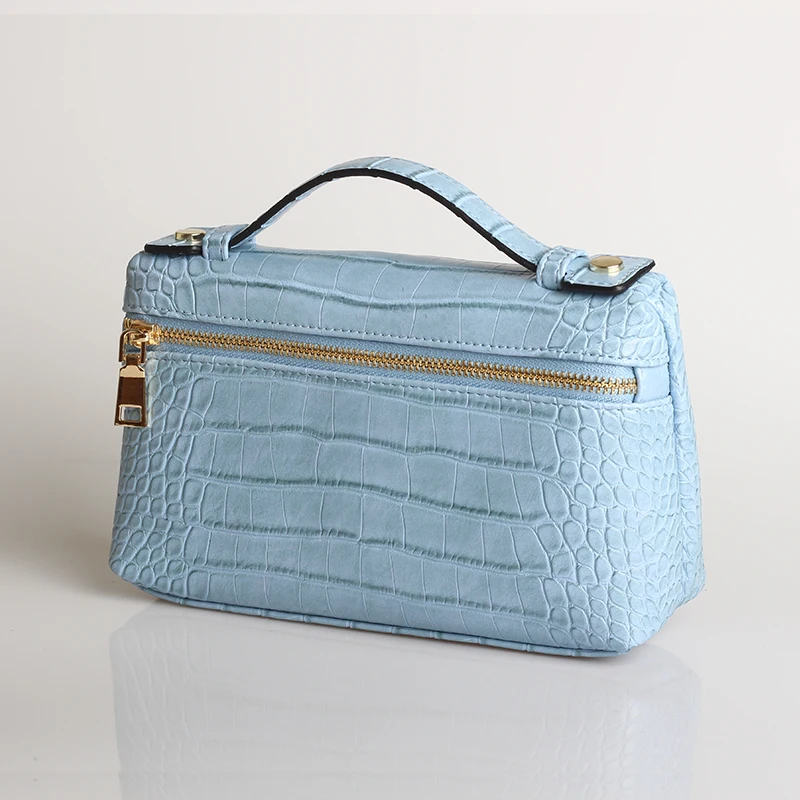 Дизайн на заказ с узором страуса, Сумки из натуральной кожи, женский клатч для вечеринки, модная сумка - Цвет: Croc Sky Blue