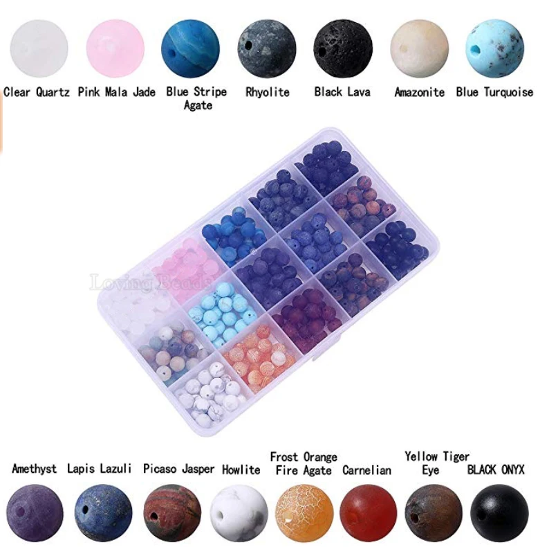 Natural Gem stone Beads 8mm Matte Round 15 Color Assorted 330pcs Box Set Onyx Amazonite Lapis Crystal Energy Stone Healing | Украшения и