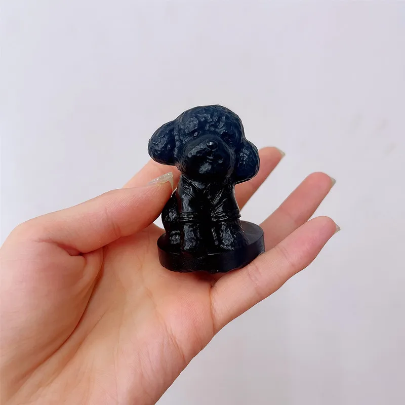 

Natural Black Obsidian Carved Crystal Animal Dog Figurine Healing Crystal Feng Shui Room Decor Luck Gifts