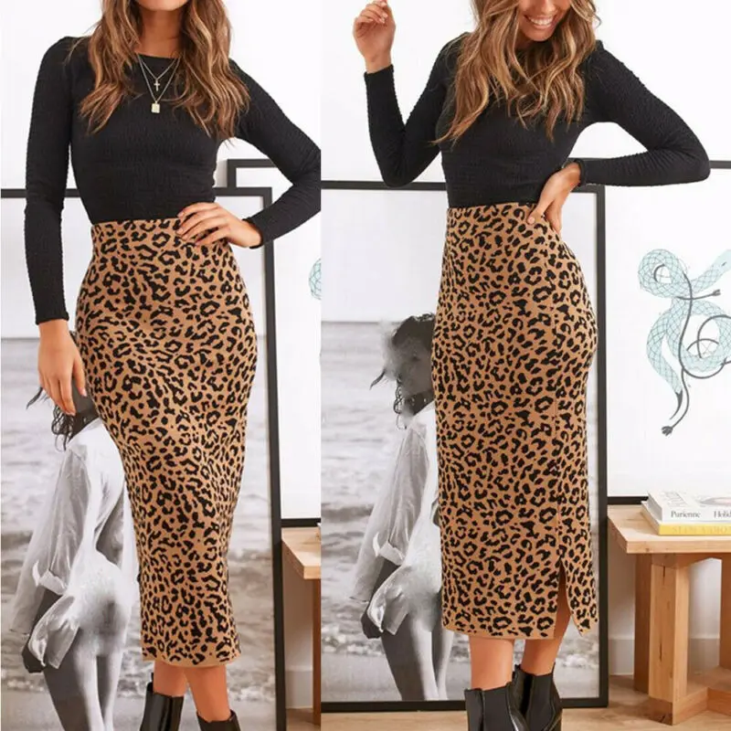 New Women's Skirt Sexy Leopard Midi Party Bodycon High Waist Long Pencli Skirts Autumn Winter Fashion | Женская одежда