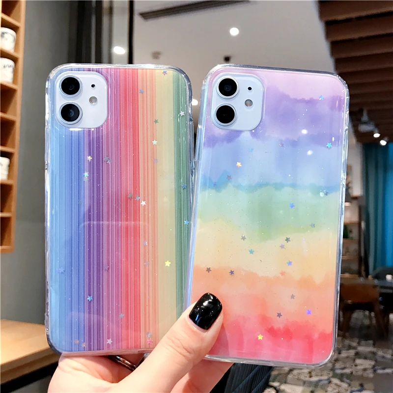 Милый чехол для Honor 20 10 Lite V10 V20 20i 8x V30 30 S Pro с радужной звездой цветной Мягкий