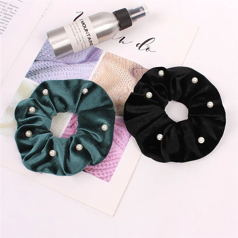 Женские элегантные мягкие бархатные большие резинки для волос с искусственным жемчугом, одноцветные резинки для волос, резинки для волос