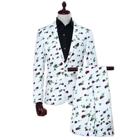 mens printing groom dress mens stage suit jacket white two piece jacket with trousers casual mens suit regular mens clothing