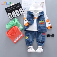 lyho kids clothes boys sweatshirt clothing sets spring toddler long sleeve hoodie pants jeans denim vest 3pcs suit 0 to 3 years