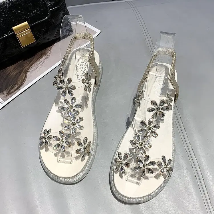 

Comfort Shoes for Women 2021 Summer Female Sandal Clogs Wedge Clear Heels Leather Girls Platform Low Beige New Beach Casual Fabr