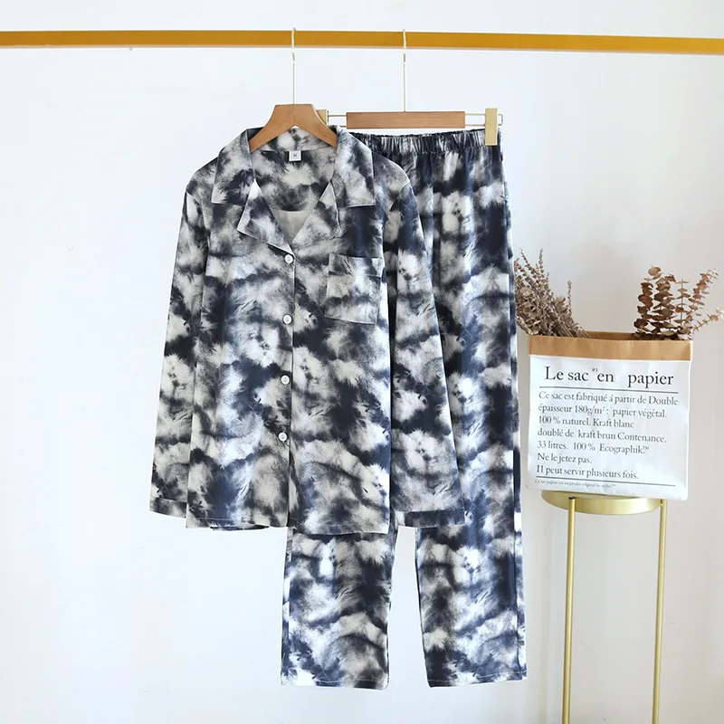 

Cotton Pyjama Set Women Autumn/winter Long Sleeve Tie-dyed Fabric Pure Cotton Nightie Homewear Fashion Two-piece Lady Pajamas
