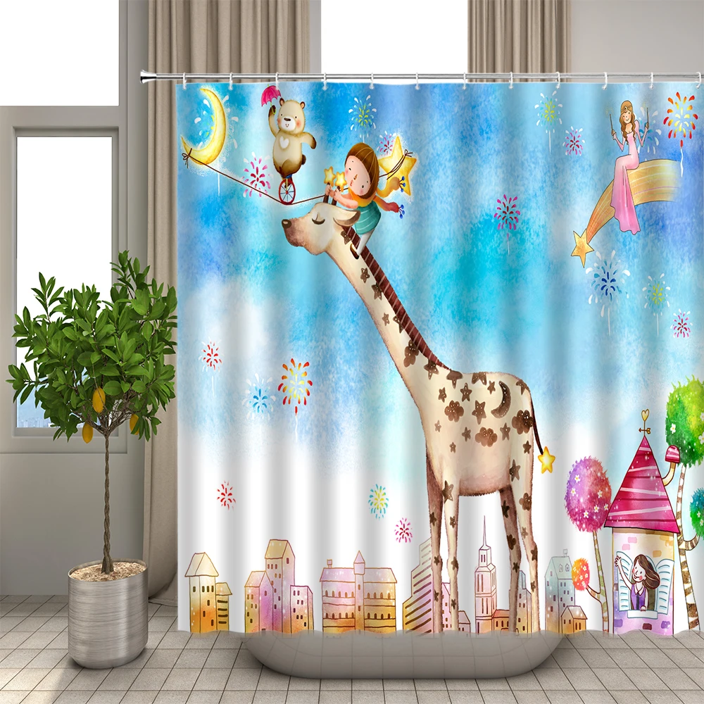 

Owl Pattern Bathroom Shower Curtain Colorful Cartoon Animal Waterproof Wall Hanging Curtains Polyester Fabric Kids Bathtub Decor