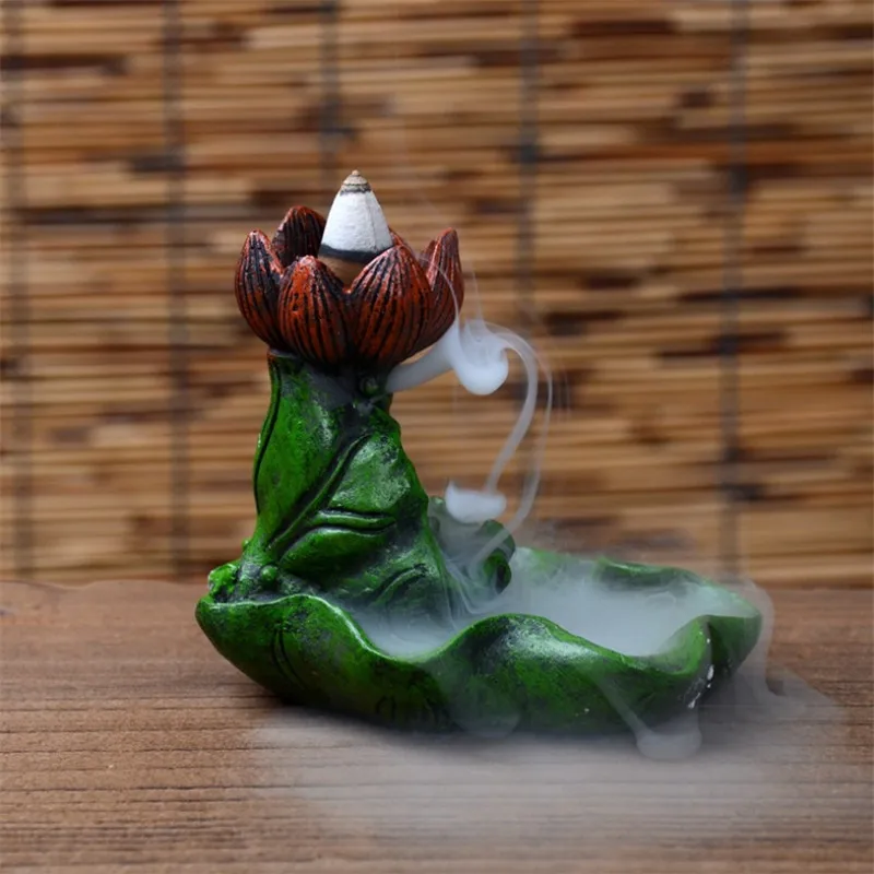 Мини-горелка с зелеными листьями лотоса и цветами ароматическая горелка ладан