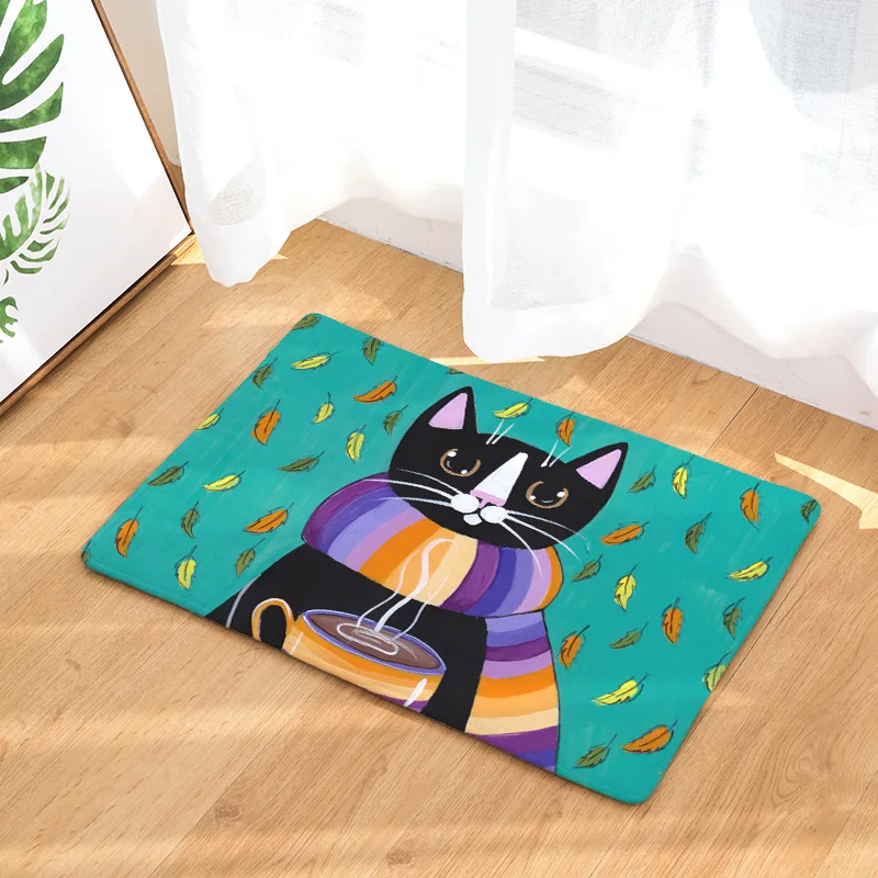 Мультяшный напольный коврик с большим котом впитывающий нескользящий для двери