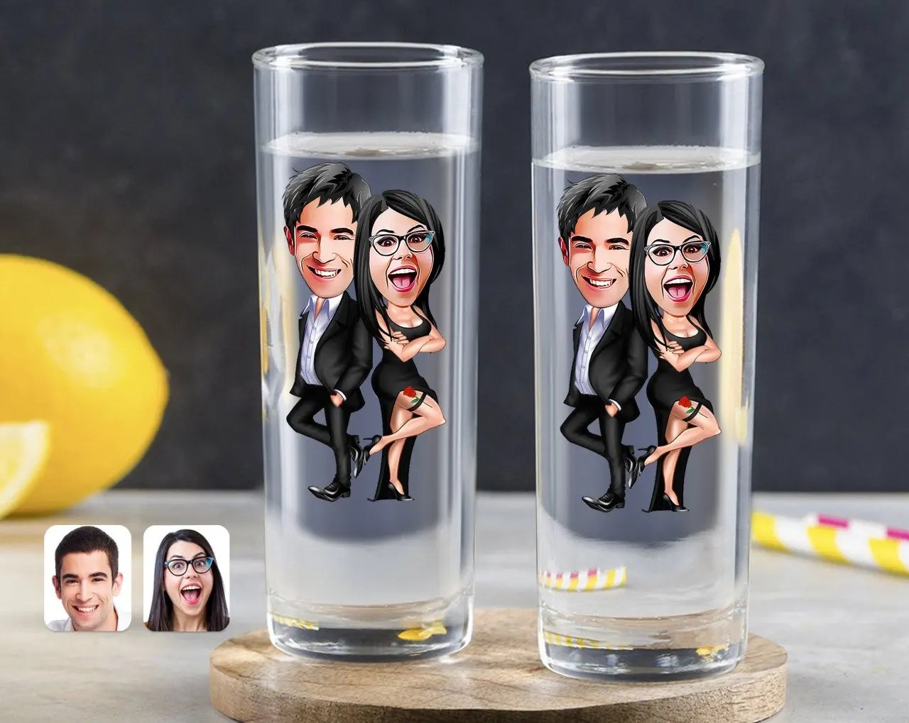 

Personalized Colorful Printed Valentine Caricature Of Dual Vodka Bardağı-6