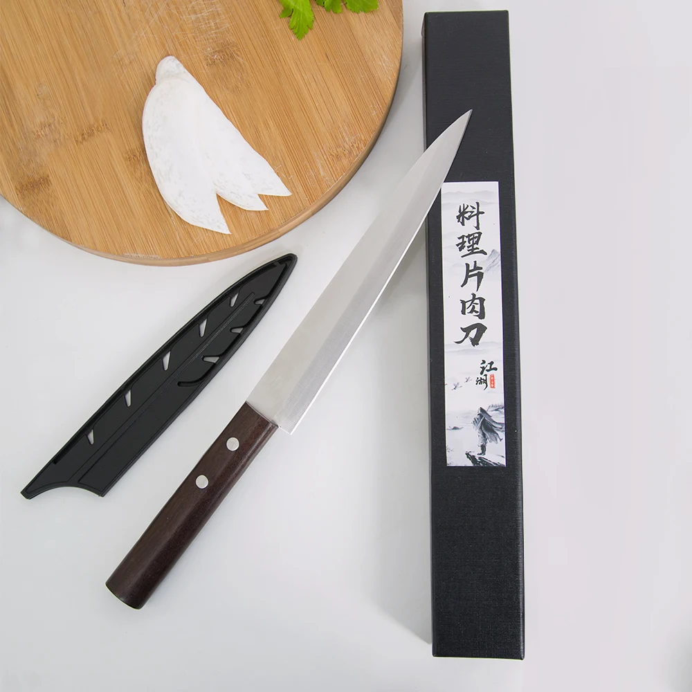 Нож для суши и филе рыбы из стали "Дамаск" 8 дюймов с антипригарным покрытием и острым лезвием, японский кухонный нож.