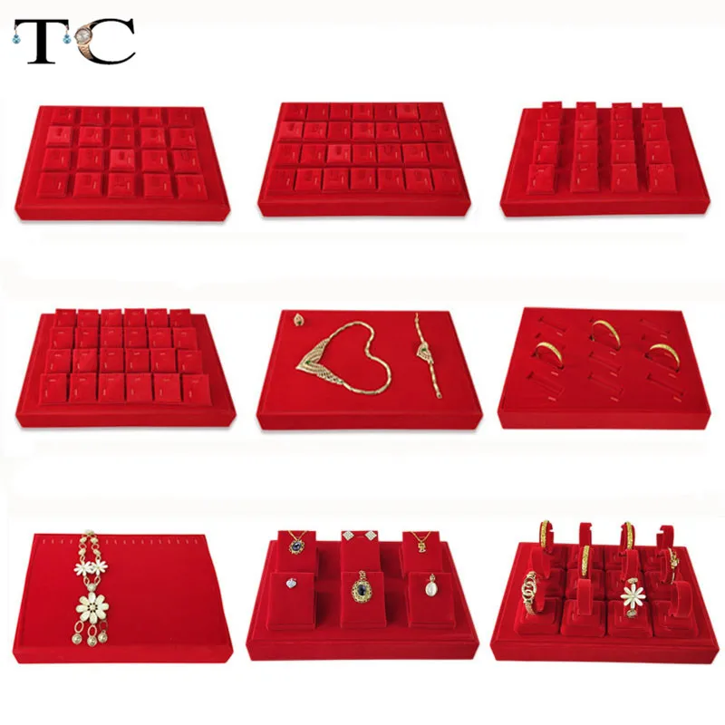 Красный бархат ювелирные изделия Дисплей подставка держатель лотка кольца