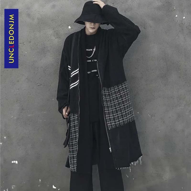 UNCLEDONJM Мужская джинсовая куртка с цветным блоком длинная верхняя одежда мужские