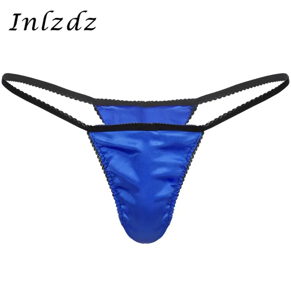 Мужское нижнее белье стринги трусы гладкие шелковистые атласные трусики с