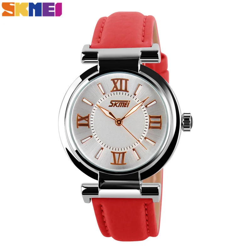 SKMEI роскошные часы женские кварцевые Топ бренд кожаный ремешок модные платья