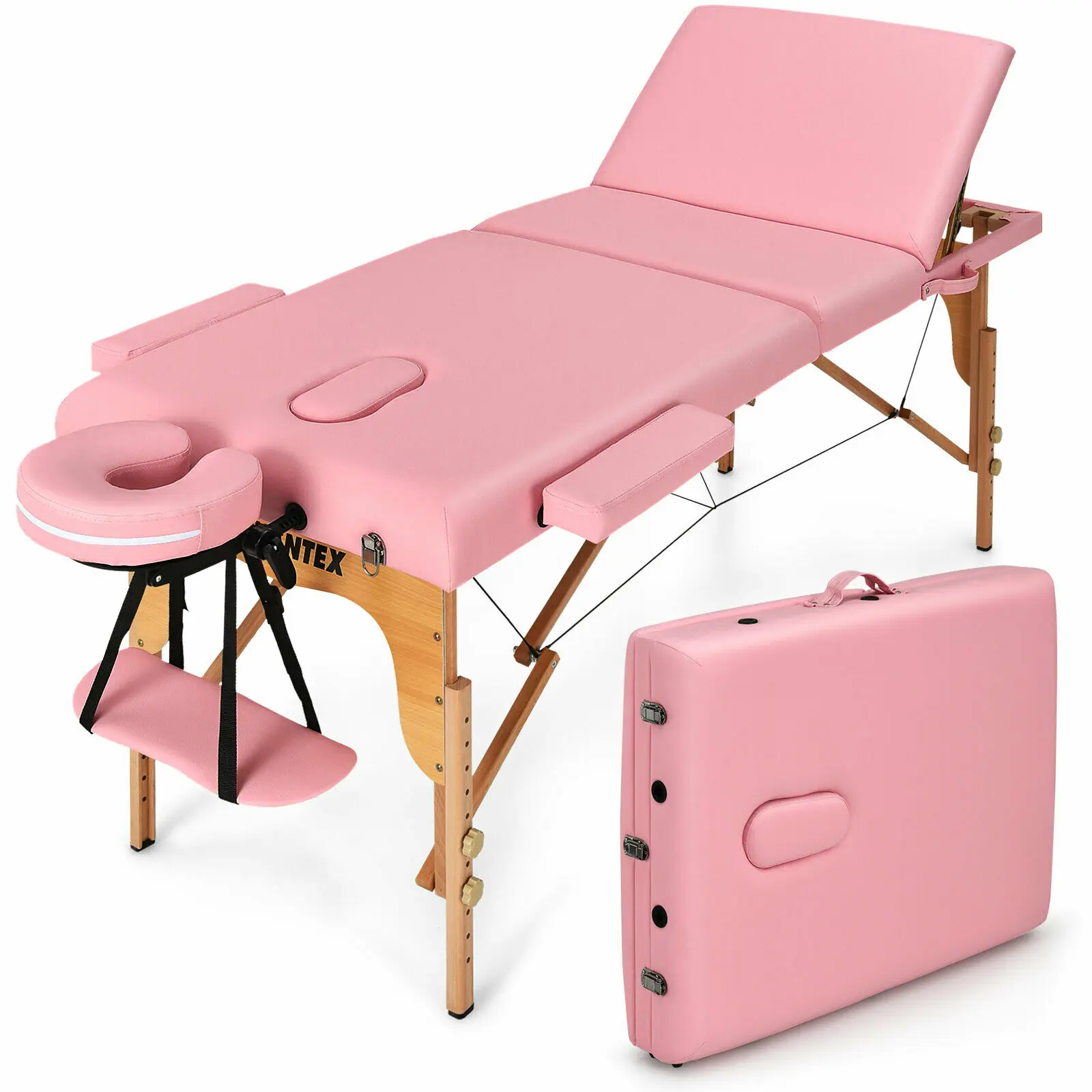 

Giantex Portable Massage Table 3 Fold 84"L Adjustable Spa Bed w/Carry Case Pink HB87018PI