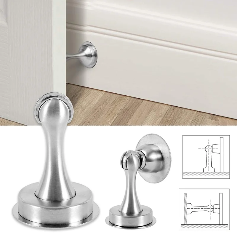 

Stainless Steel Door Stopper Doorknob Magnetic Sticker Toilet Glass Hidden Door Holders Catch Floor Nail-free Doorstop Hardware