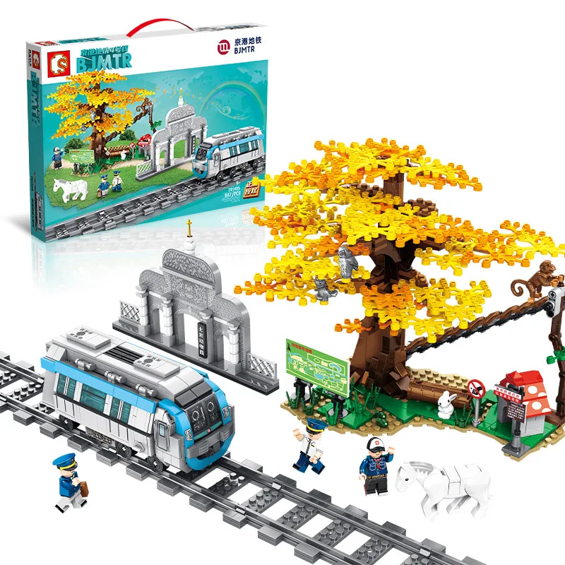 

2021 New building blocks Beijing-Hong Kong Metro Line 4 model boy assembled 201405 bricks