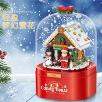 christmas tree rotating music box building blocks friends santa claus led light shining xmas bricks snowman candy house blocks