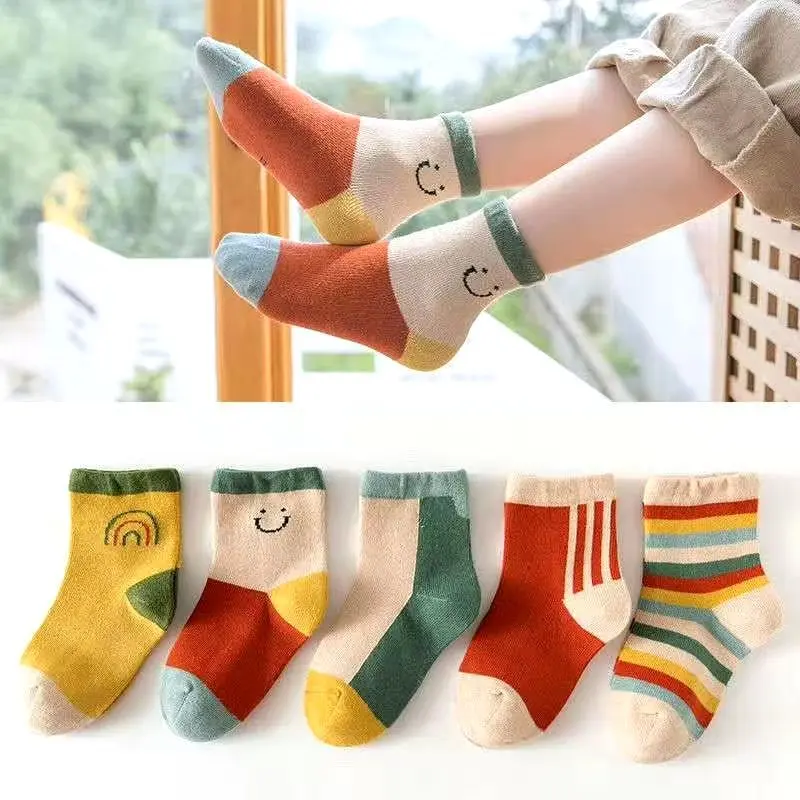 Calcetines absorbentes para ni&ntilde;o y ni&ntilde;a, medias transpirables de alta calidad, para primavera y oto&ntilde;o, de 1 a 12 a&ntilde;os, 5 par/lote-2