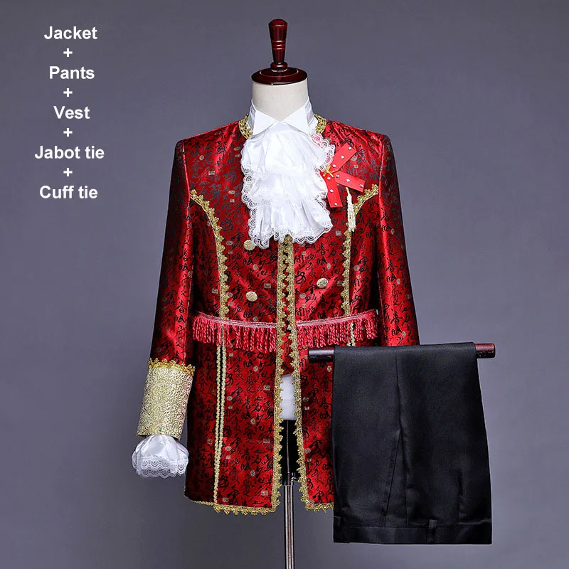 Victorian Wedding Outfit Ball Prom Dinner Formal Dress Noble King Prince Costume Suit Deluxe Festival Ring Bearer Jacket For Men |