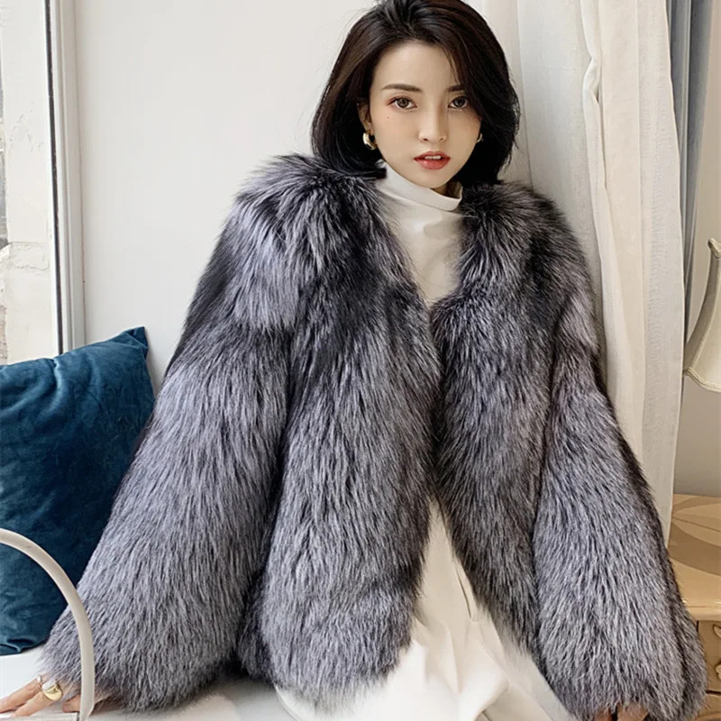 Faux Fox Fur  Winter Coat Women Jacket Female Short Young Fashion Celebrities