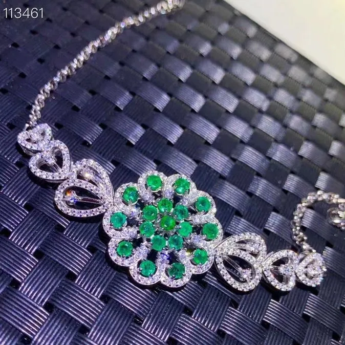 

KJJEAXCMY Fine Jewelry 925 Sterling Silver inlaid gemstone Emerald women hand bracelet elegant support detection