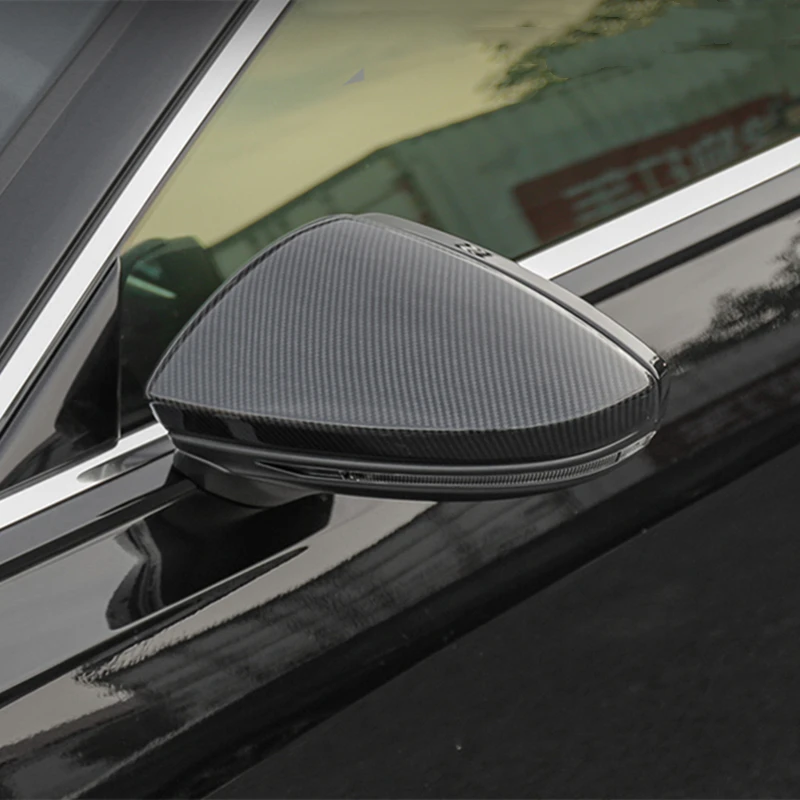 

Стайлинг автомобиля, черное углеродное волокно, чехол для зеркала заднего вида, декоративная наклейка, отделка для Audi A6 C8 2019-2020 LHD, автомобил...