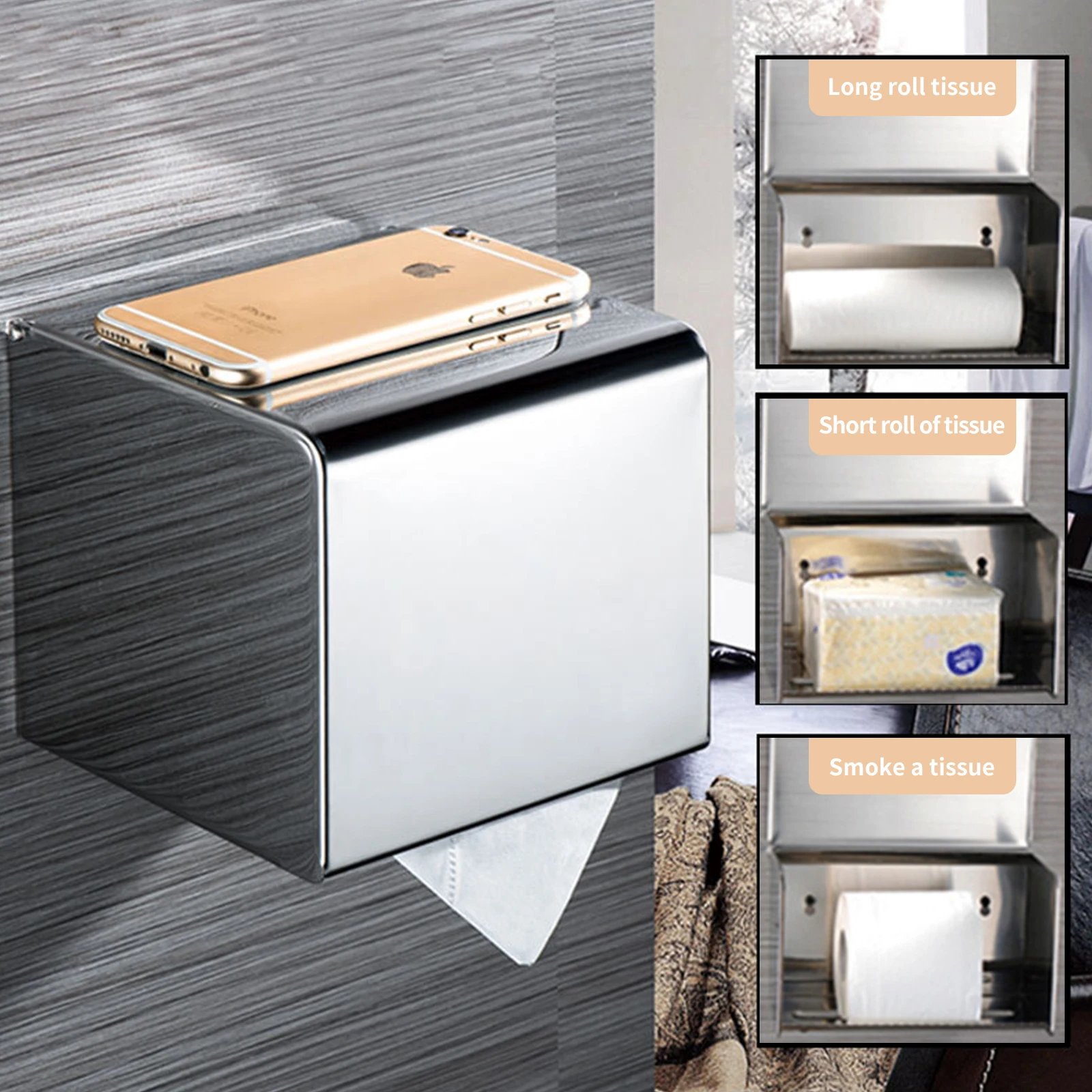 

Drilling/punch-Free stainless steel Silver tissue holder box toilet waterproof tissue holder toilet toilet paper holder