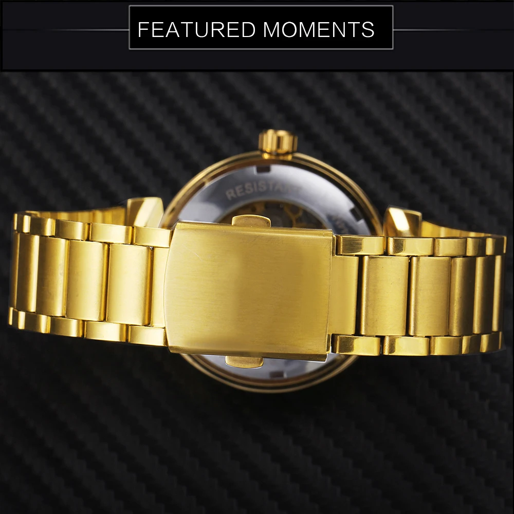 WINNER автоматические механические часы для мужчин Золотой ремешок из нержавеющей стали Скелет циферблат римские цифры Топ бренд класса люкс бизнес часы