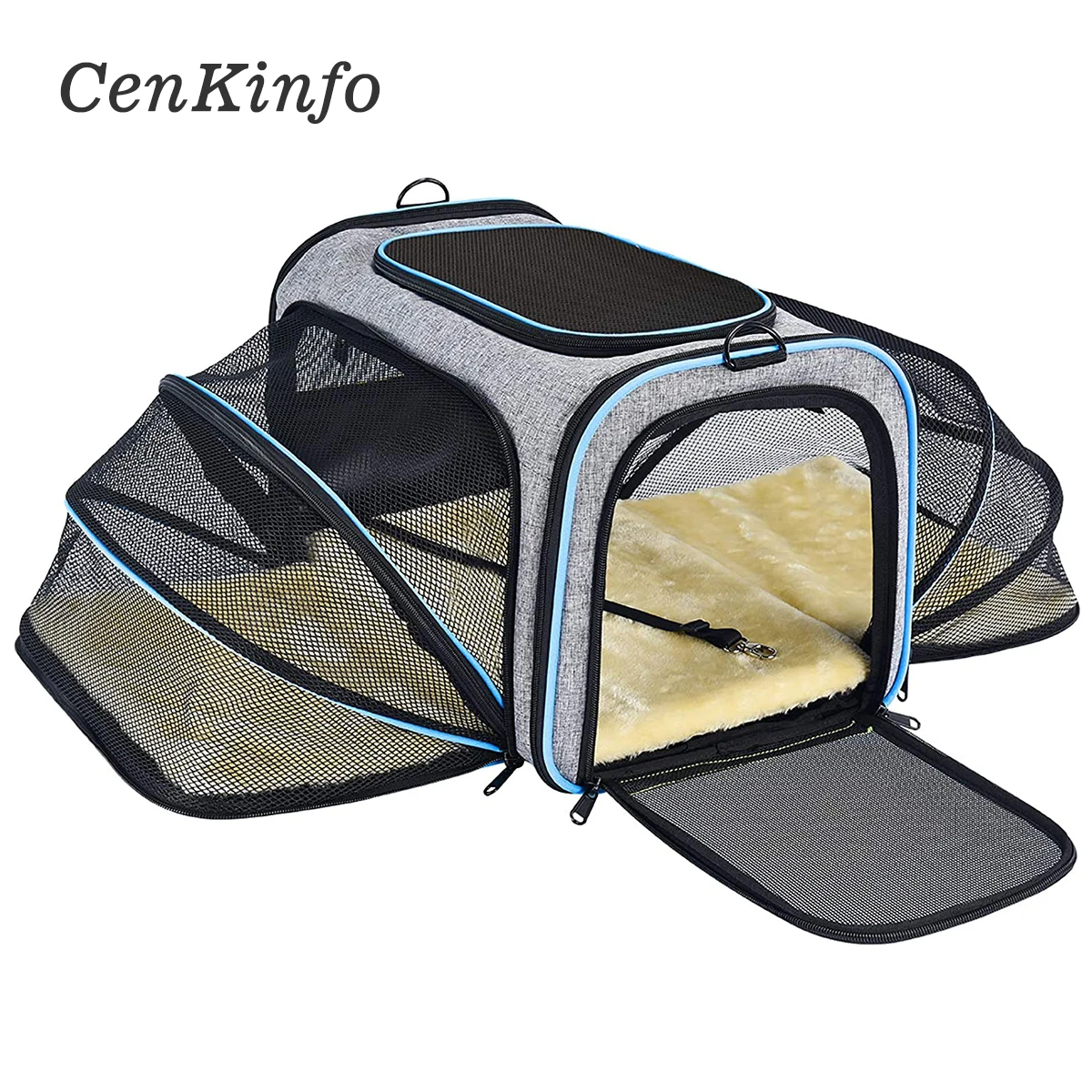 CenKinfo-transportador para mascotas, bolsa de viaje extensible, plegable, suave, con 5 puertas