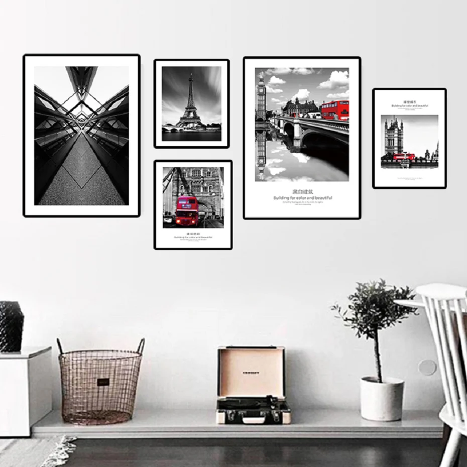 Скандинавский Лондон пары красные автомобили автобус черные белые настенные