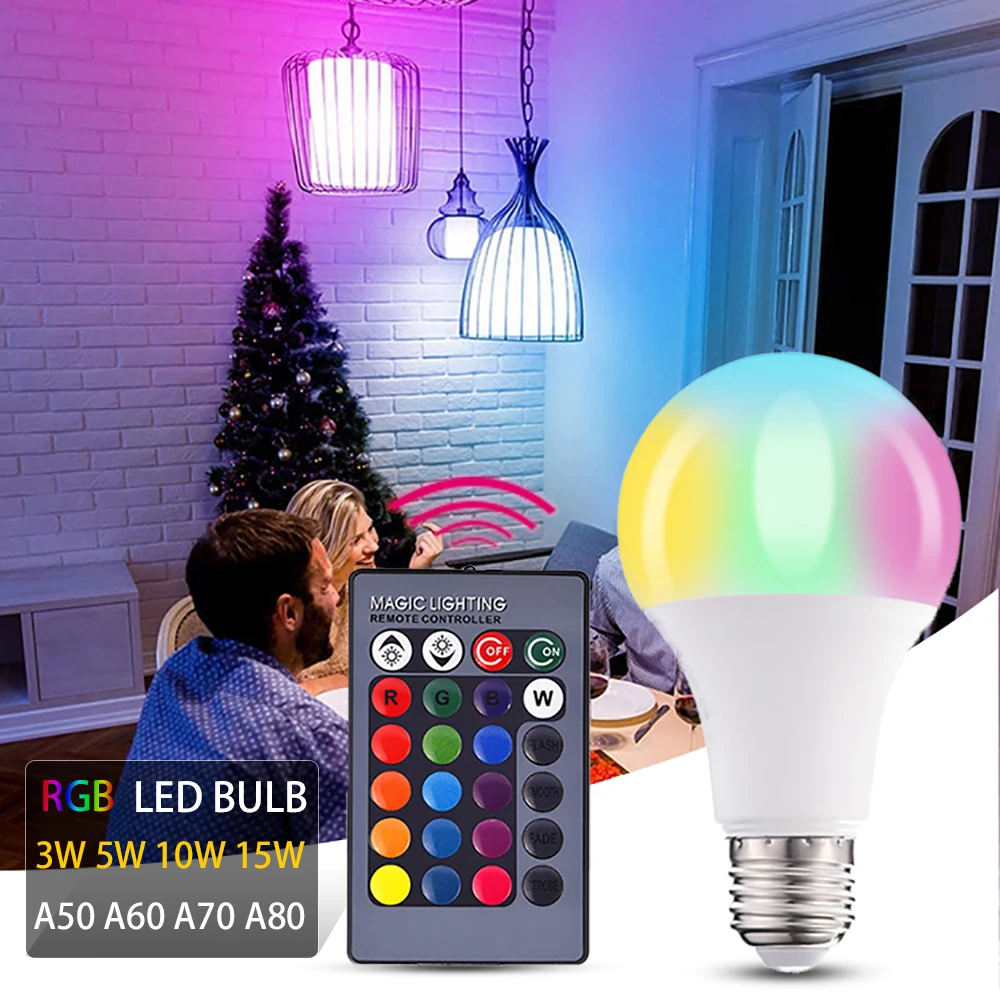 

LED RGB Light Bulb RGBW E27 3W 5W 10W 15W Spot Light Remote Control Colorful Holiday Party Bar AC85-265V Home Decor Night Lamp