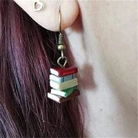 womens earrings retro diy stack book library color creative personality birthday gift