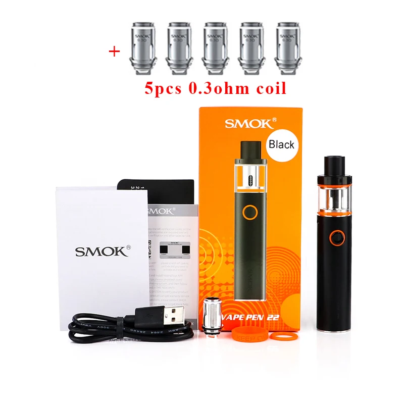 SMOK Vape Pen 22 комплект 1650 Ом двухъядерный со встроенным аккумулятором мАч светодиодный индикатор электронная сигарета vs vape nord 22 - Цвет: black with coil