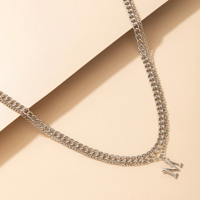 

Bohemain Silver Color Letter M Chain Choker Necklace for Women Charming Alloy Metal Party Jewelry Gift Collar