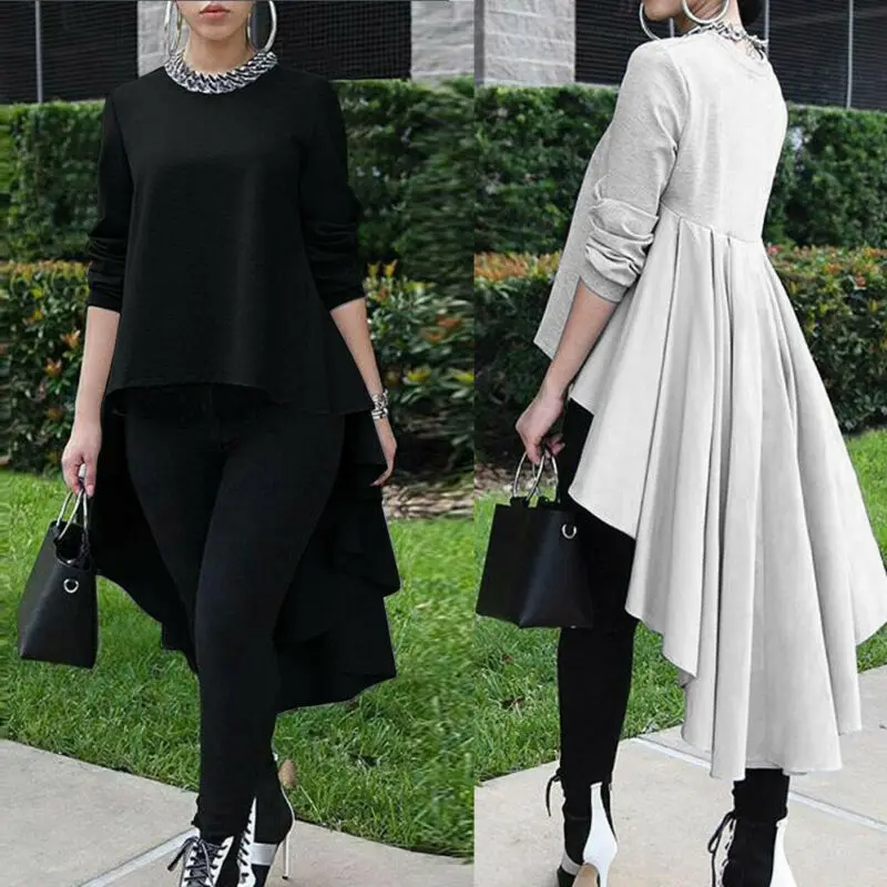 Женская Асимметричная блузка с длинным рукавом свободная туника|Блузки| |