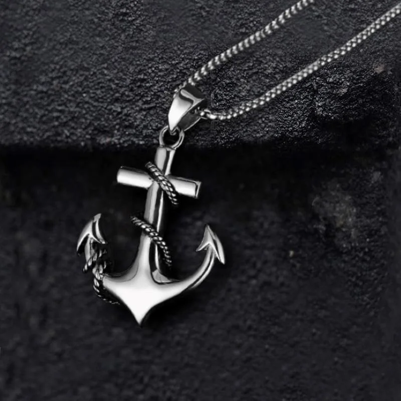 

Classic retro punk hip hop rock creative navy anchor men's necklace pendant amulet holiday gift party jewelry wholesale